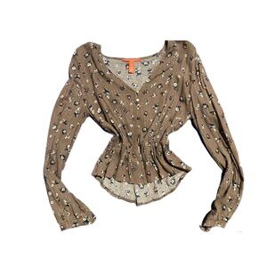 Fairycore Brown Floral Button Up Blouse